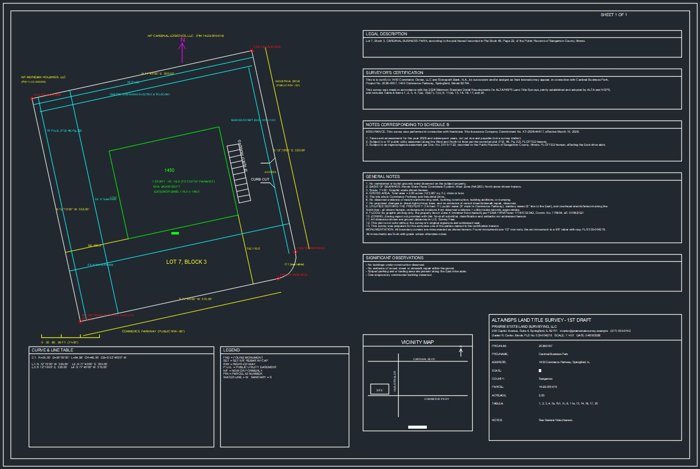 The synthetic demo drawing, Cardinal Business Park, open in Civil 3D