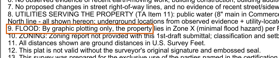 Excerpt of the sample survey drawing with the text this finding refers to outlined